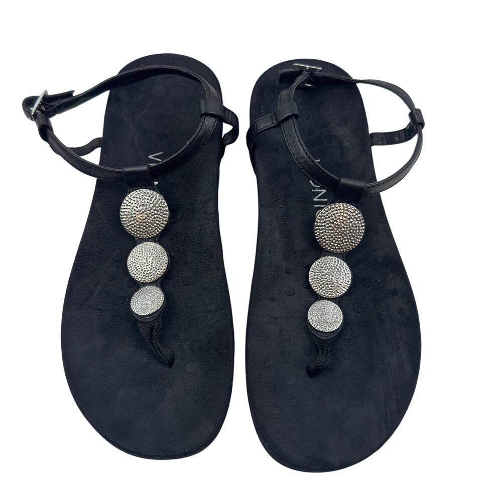 Vionic Lizbeth Black Silver Metal Embellished T-Strap Orthotic Sandals Women's 9